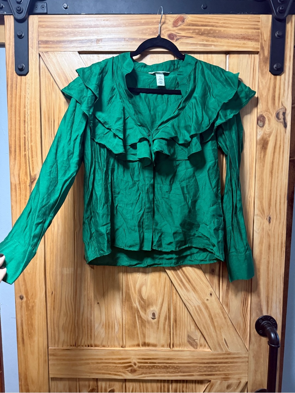 H&M Emerald Green Ruffle-Front Blouse